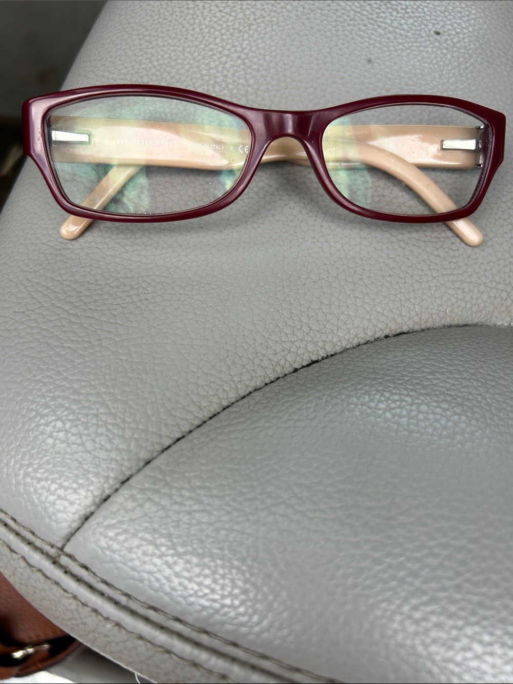 Burberry Burgundy Rectangle Glasses with Beige Temples-NEW!